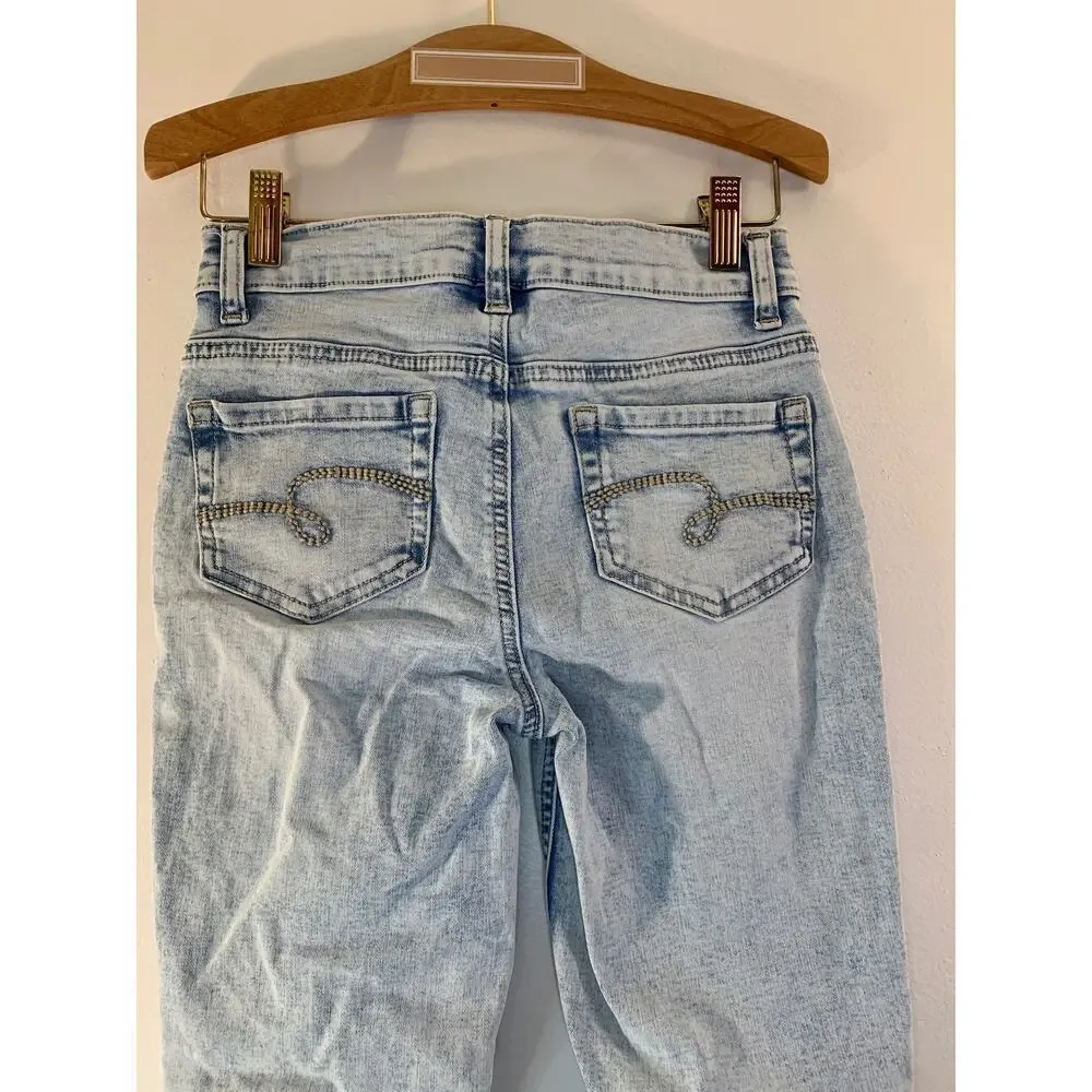 JUSTICE Girl’s Snap Button High Rise Distressed Jeggings / Size: 12